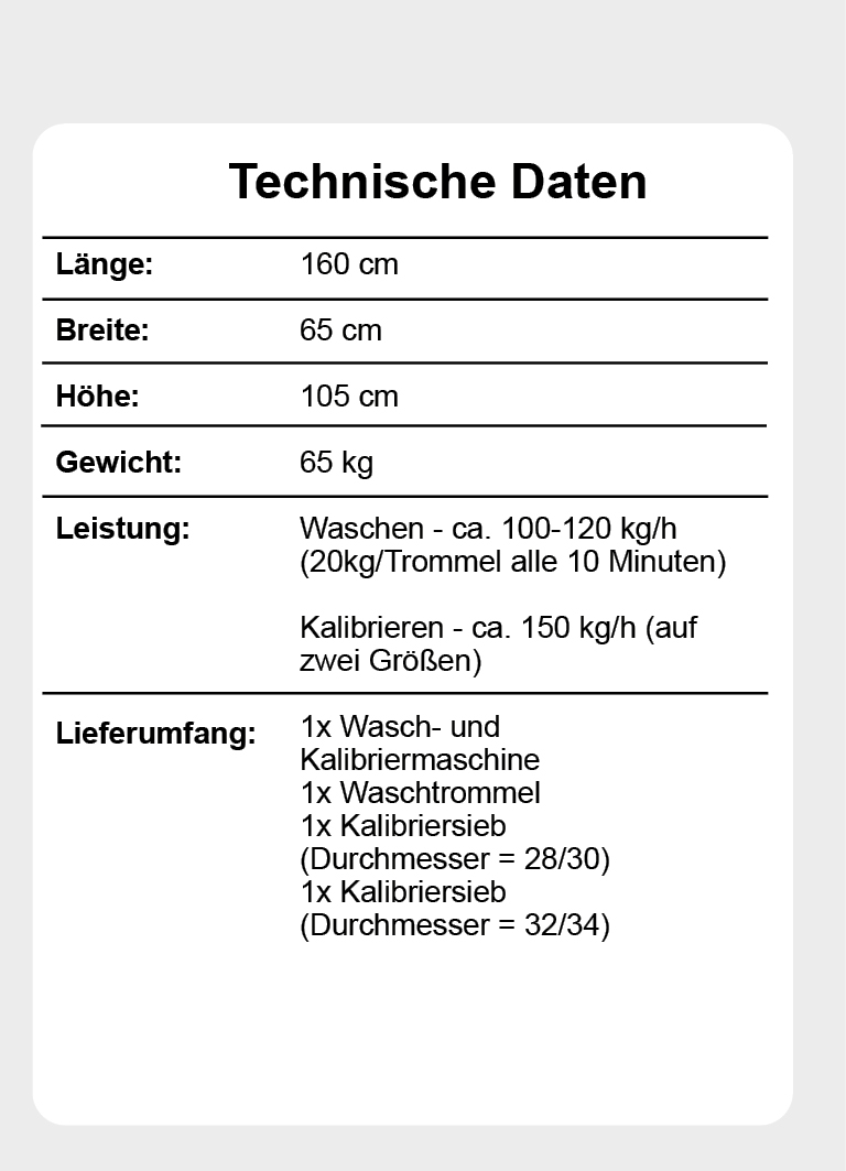 Nuß-Wasch- und Kalibriermaschine WK250